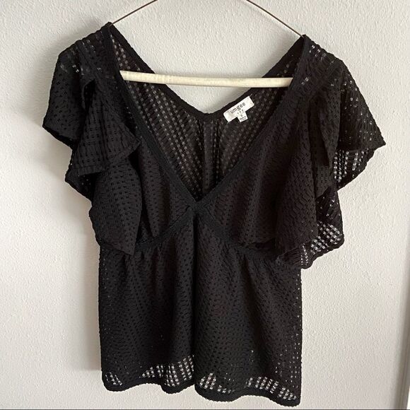 5 FOR $25  Umgee Sheer Black Ruffle Sleeve Blouse - Picture 1 of 4